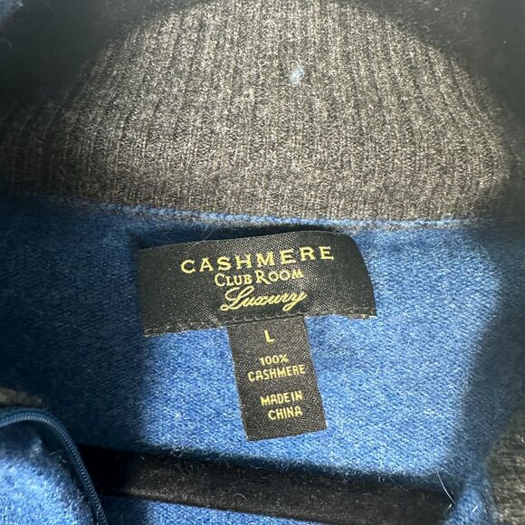 Club Room Cashmere Blue 1/4 Quarter Zip Sweater Men's Size Large - Picture 2 of 3